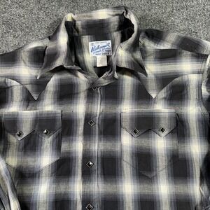 Vintage Rockmount Western Shirt Large Plaid Diamon Pearl Snap Cowboy Ranch 70's